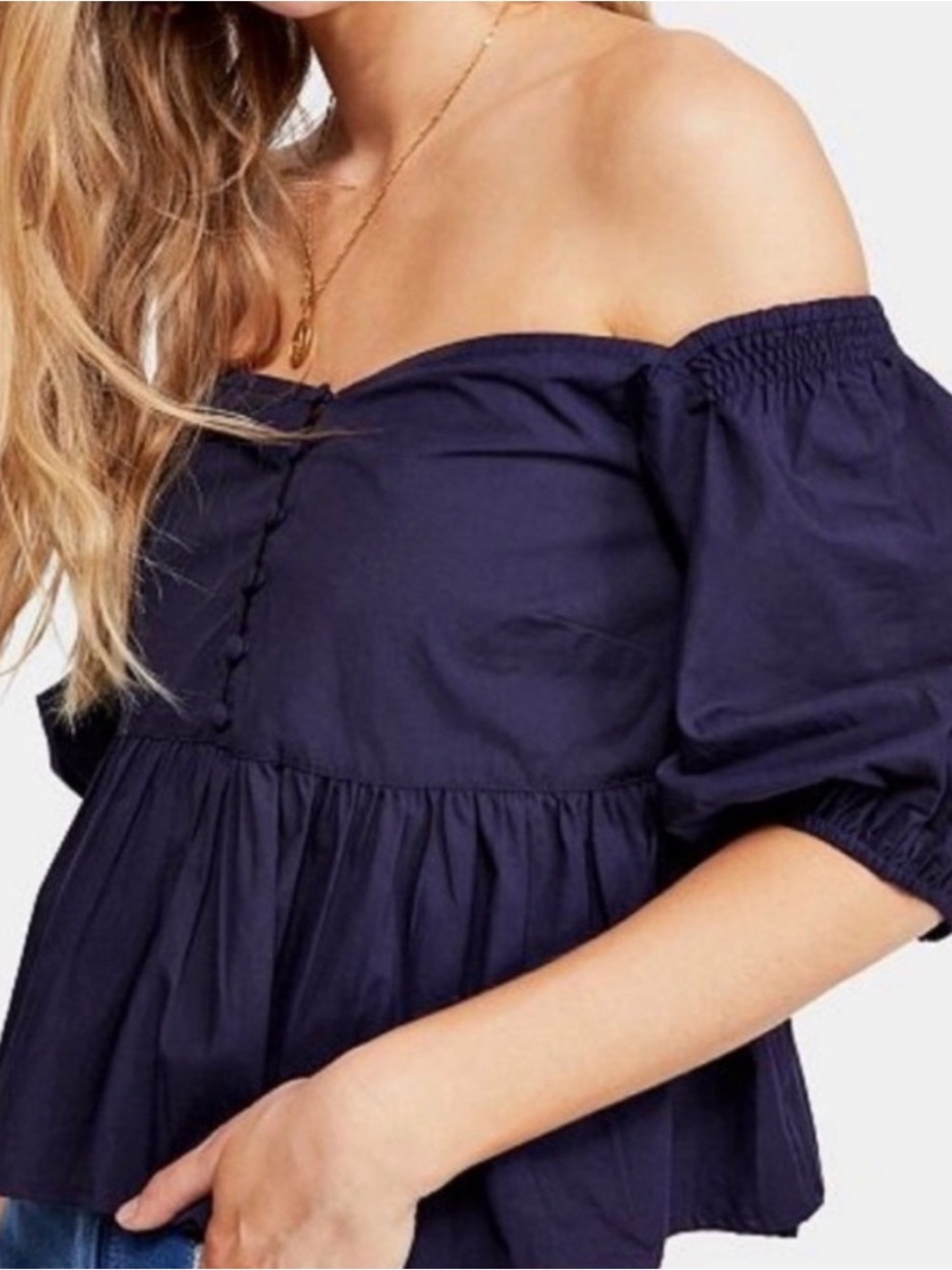 Free People Navy Veronica Sweetheart Top